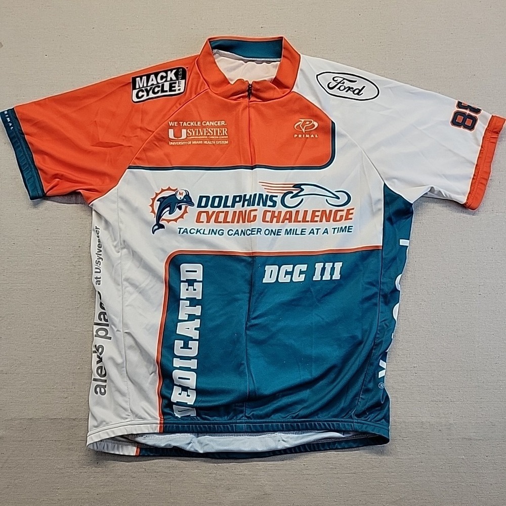 Miami Dolphins Cycling Challenge DCC III Full Zip Cycling Jersey Mens L Primal